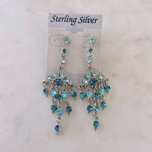 Elegant Dangling Earrings with Blue Gems